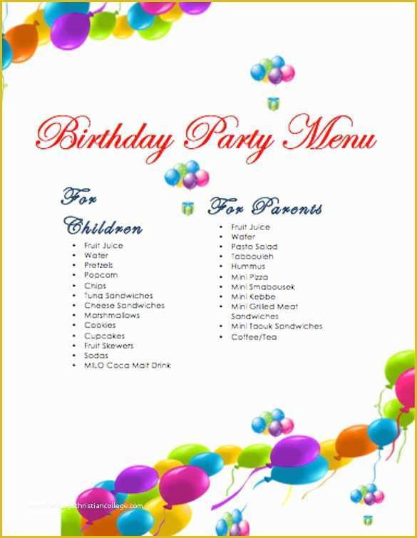 Free Printable Dinner Party Menu Template Of Birthday Party Menu Design 