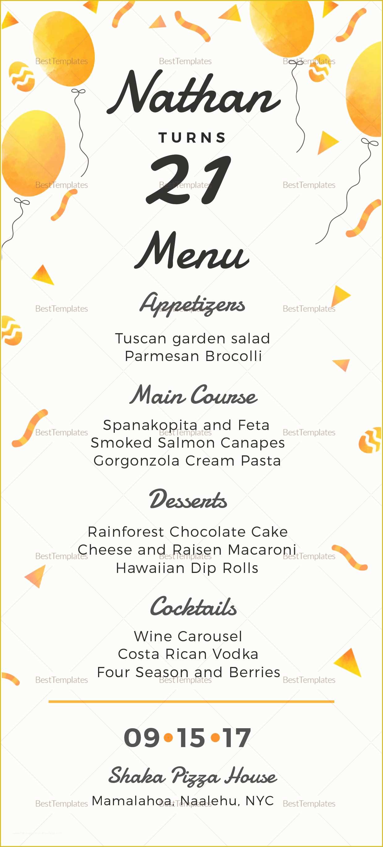 Free Printable Dinner Party Menu Template Of Birthday Party Menu Design