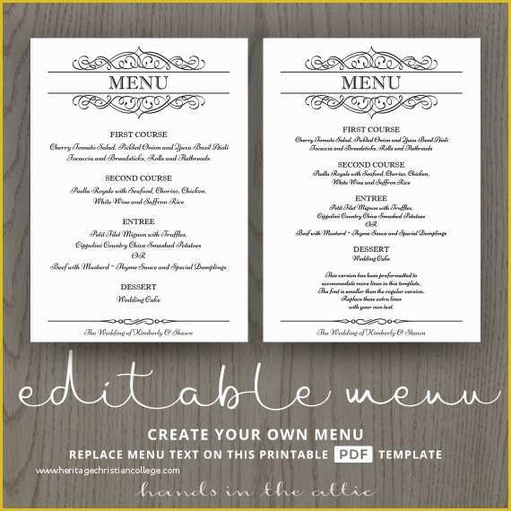 Free Printable Dinner Party Menu Template Of Elegant Wedding Menu Template Editable Wedding Menu Card
