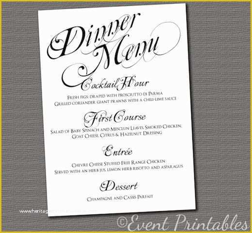 Free Printable Dinner Party Menu Template Of Printable Menu Card Wedding Reception Dinner Menu Black