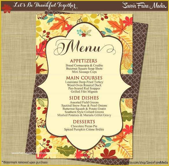 Free Printable Dinner Party Menu Template Of Thanksgiving Menu Template 27 Free Psd Eps format