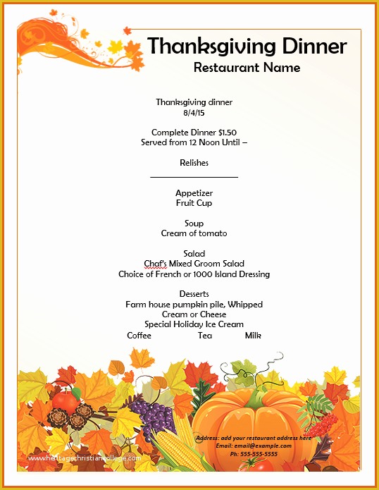 Free Printable Dinner Party Menu Template Of Thanksgiving Menu Template Templates Data