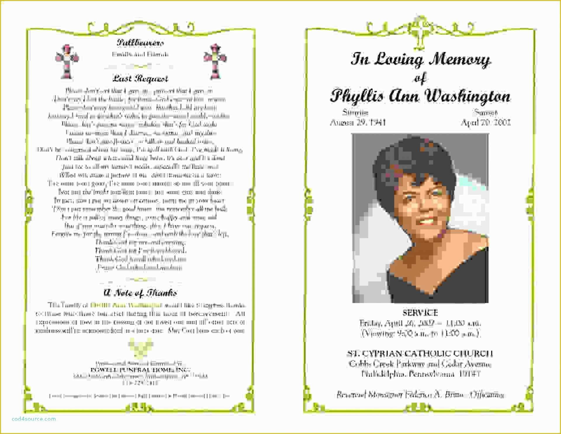 Free Printable Funeral Prayer Card Template Of Funeral Service Template Girlvtheworld