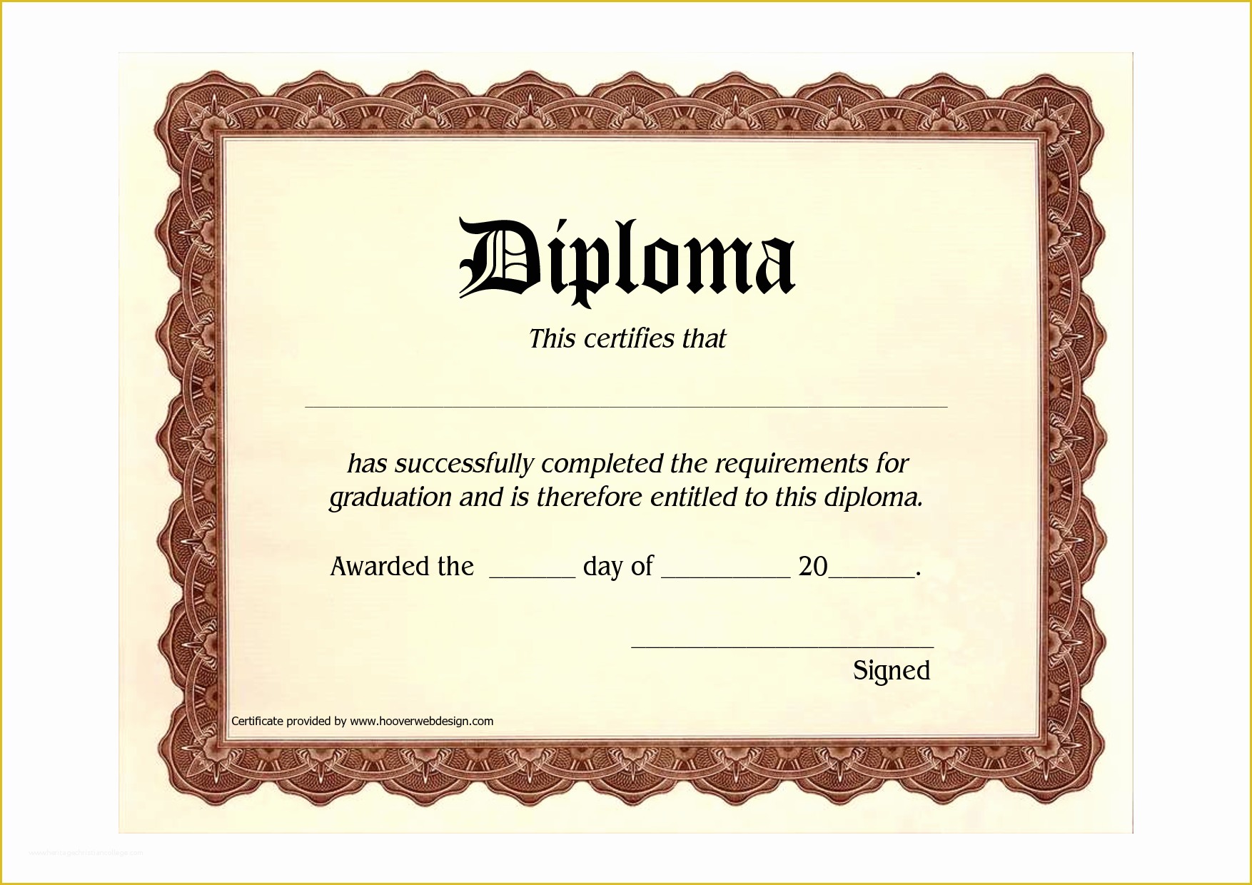 Free Printable High School Diploma Templates Of 10 Best Of Blank Graduation Certificate Blank