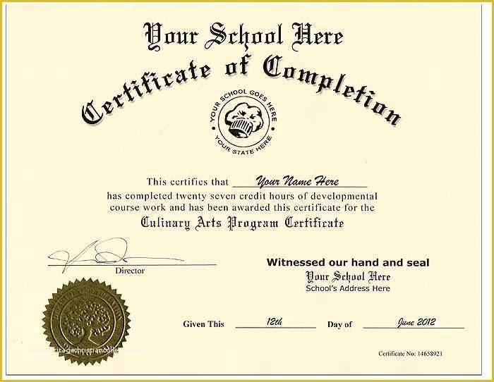 Free Printable High School Diploma Templates Of Fake Culinary Certificate Fake Culinary Certificate