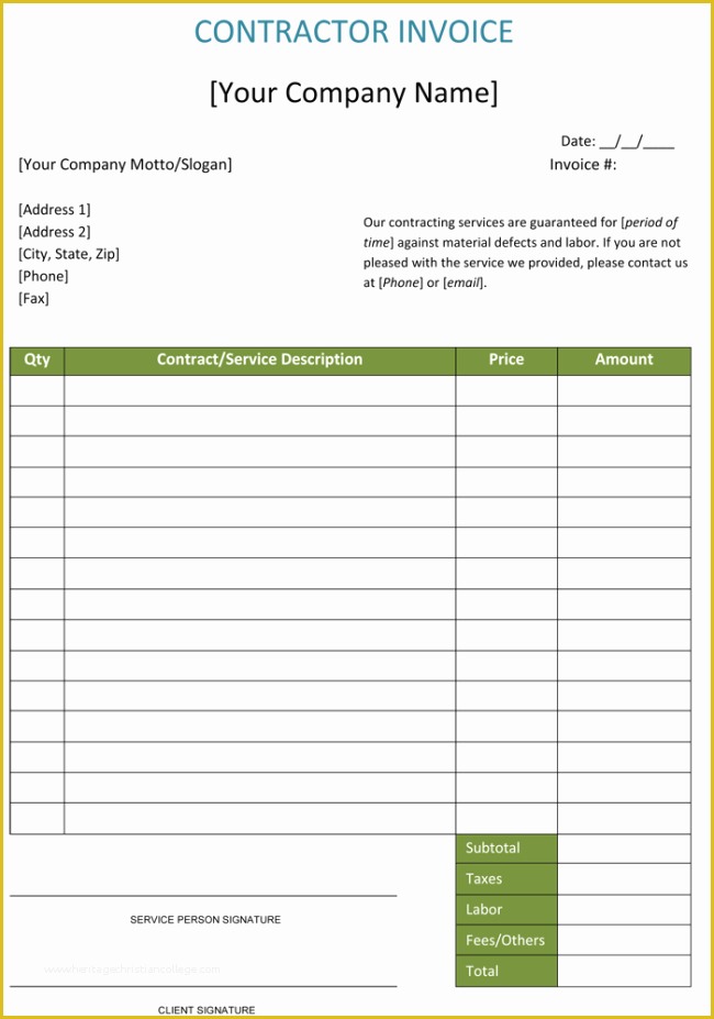 Free Printable Invoice Templates Excel Of Construction Invoice Template Excel