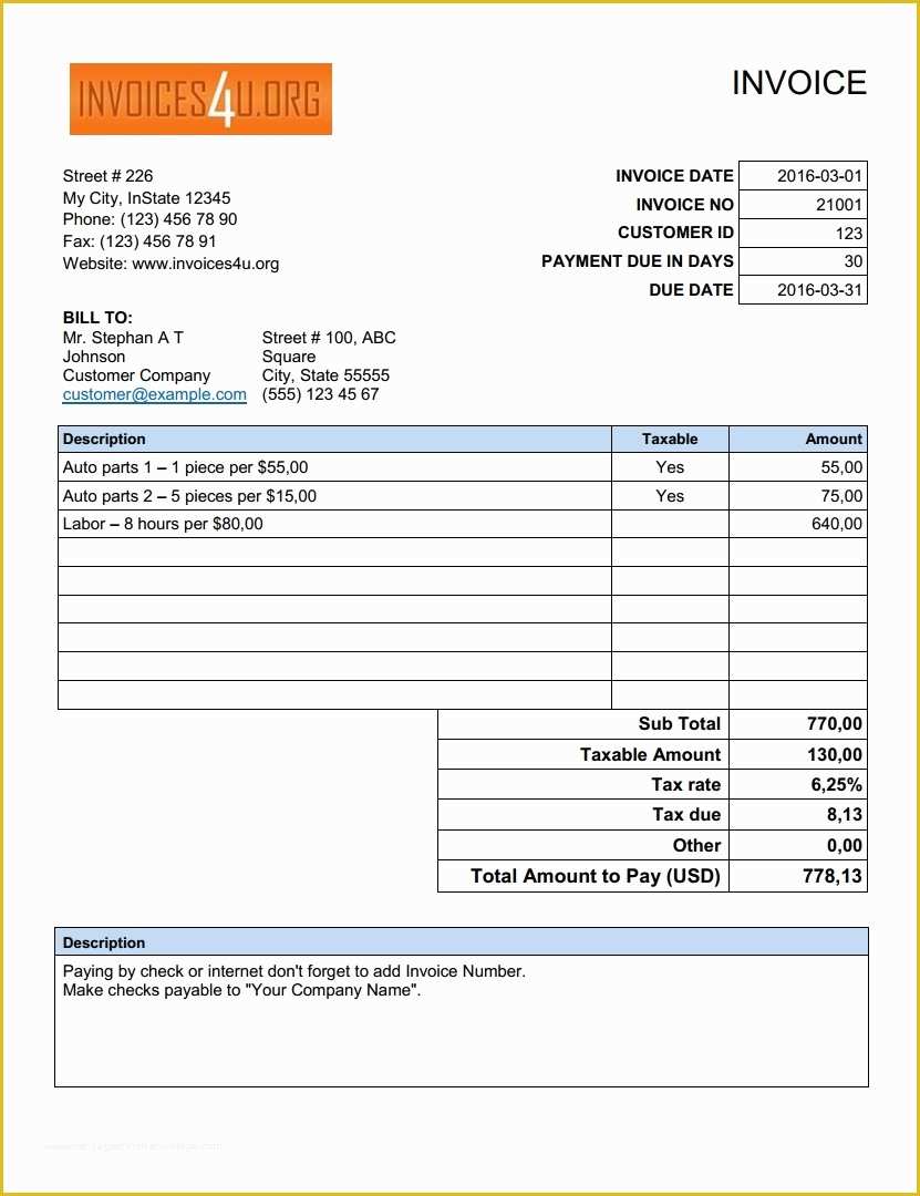 Free Printable Invoice Templates Excel Of Free Excel Invoice Template Download Invoice Template Ideas