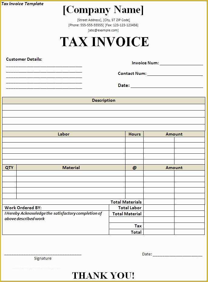 Free Printable Invoice Templates Excel Of Free Tax Invoice Template Excel