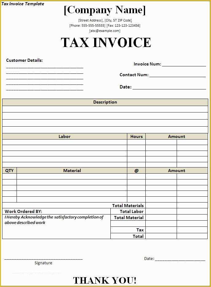 Free Printable Invoice Templates Excel Of Free Tax Invoice Template ...