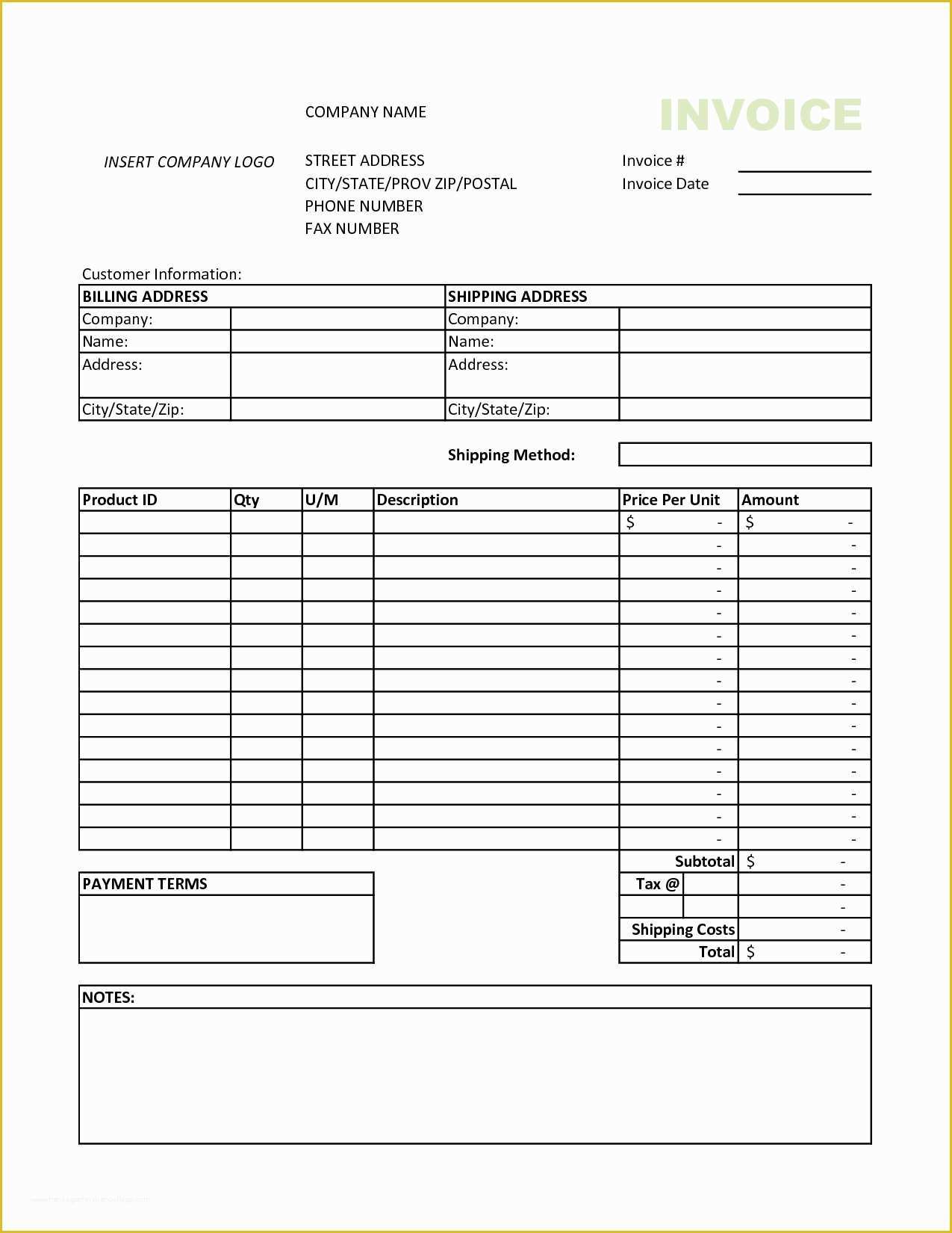 Free Printable Invoice Templates Excel Of Invoice Template Excel 2010