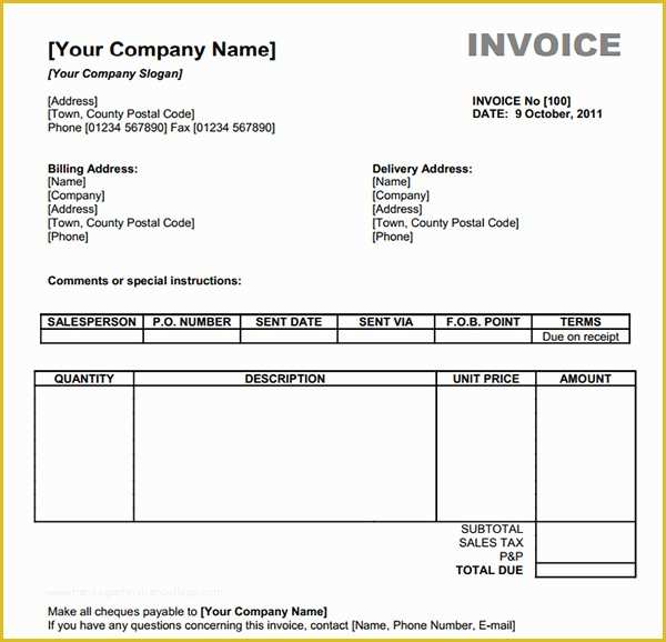 Free Printable Invoice Templates Excel Of Invoice Template Excel Free