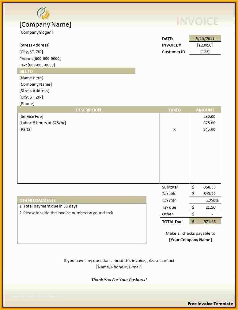 Free Printable Invoice Templates Excel Of Invoice Template In Excel Free Download Invoice Template