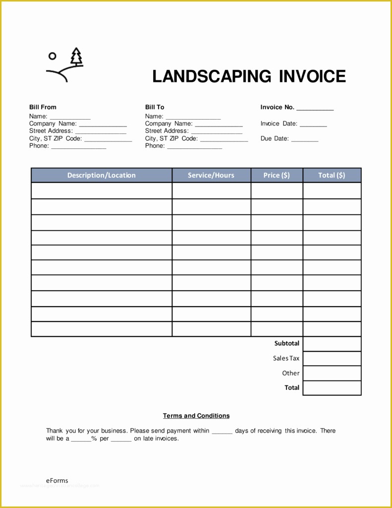 Free Printable Invoice Templates Excel Of Landscaping Invoice Template
