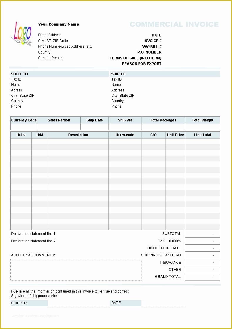 Free Printable Invoice Templates Excel Of Mercial Invoice Template Excel Free Download