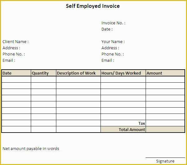 Free Printable Invoice Templates Excel Of Self Employed Invoice Template Excel