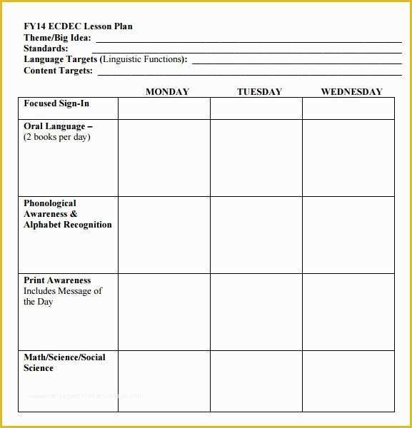 Free Printable Lesson Plan Template Blank Of 10 Sample Preschool Lesson Plans
