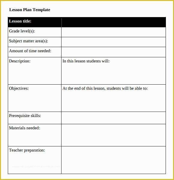 Free Printable Lesson Plan Template Blank Of 11 Sample Blank Lesson Plans