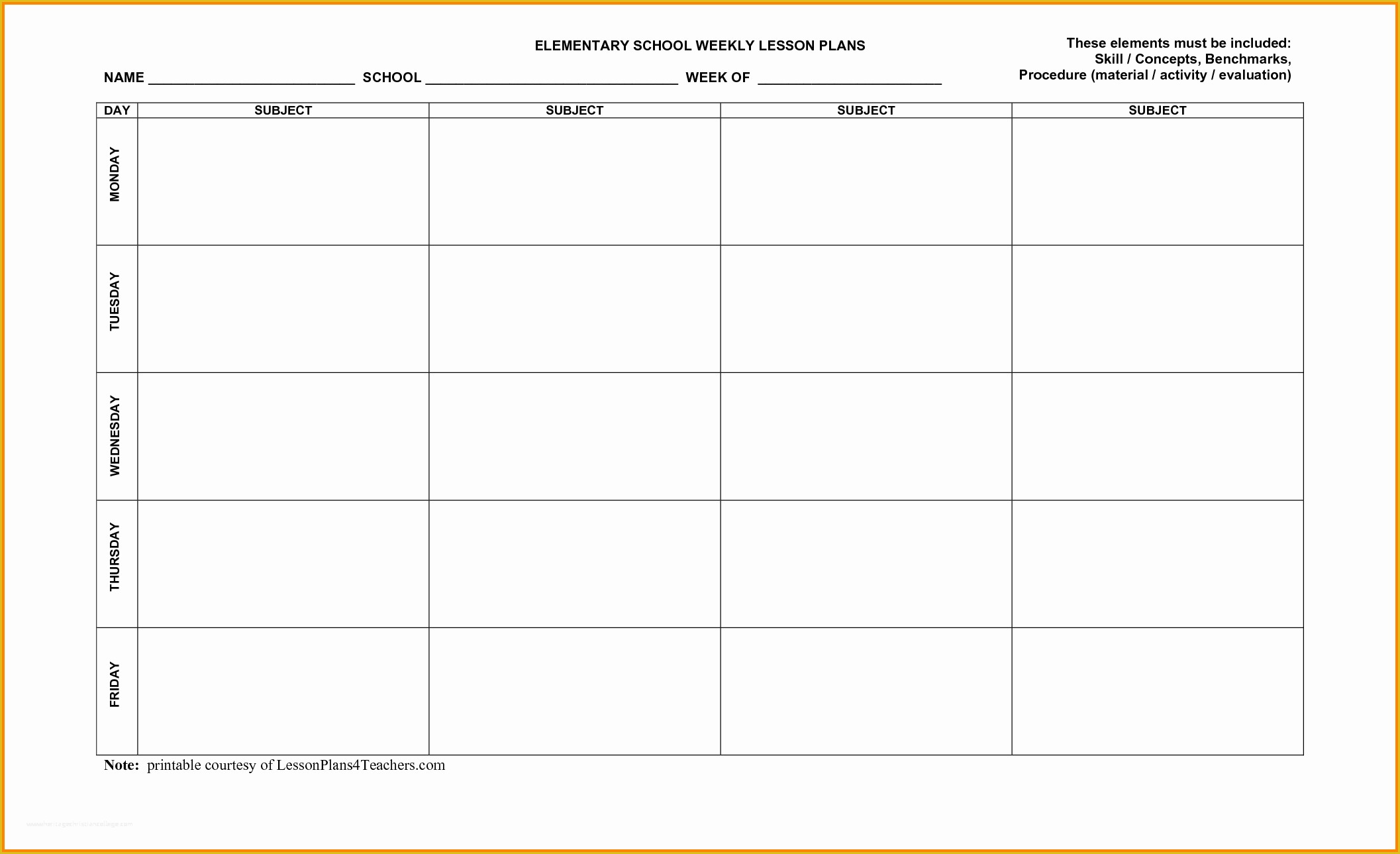 Free Printable Lesson Plan Template Blank Of 8 Free Lesson Plan Templates