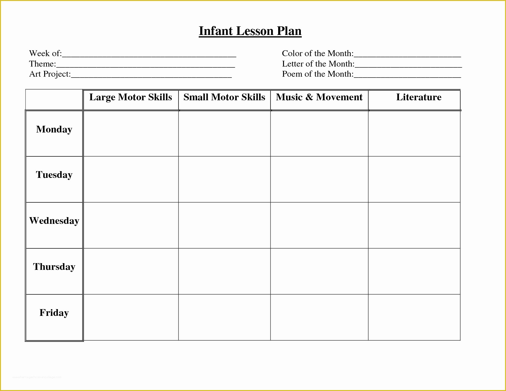 Free Printable Lesson Plan Template Blank Of Infant Blank Lesson Plan Sheets
