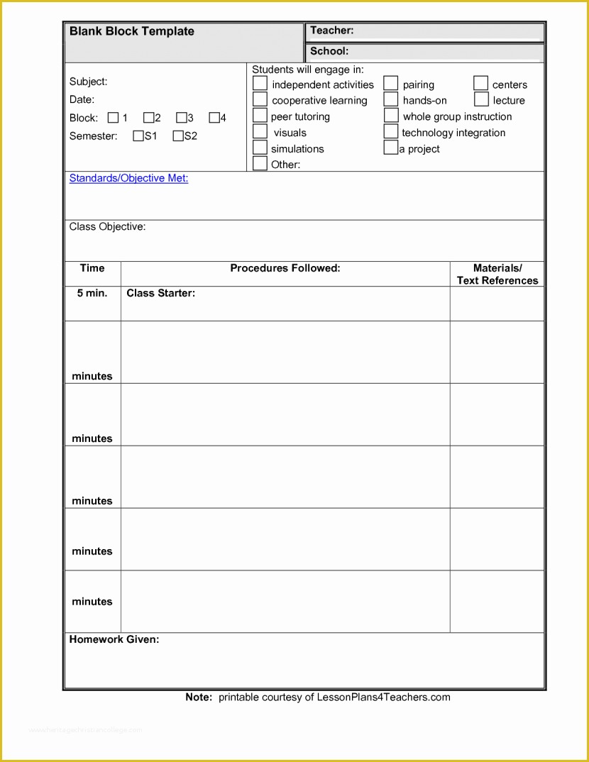 Free Printable Lesson Plan Template Blank Of Preschool Lesson Plan Template Word