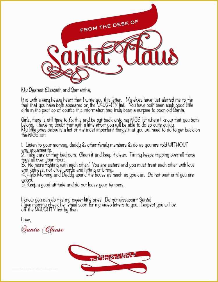 Free Printable Letter From Santa Template Of Letter From Santa Template Word