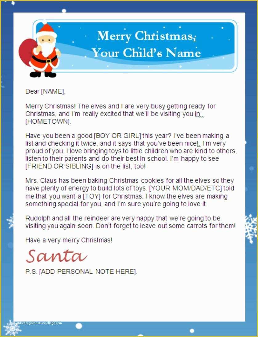 Free Printable Letter From Santa Template Of Letter From Santa Templates Free