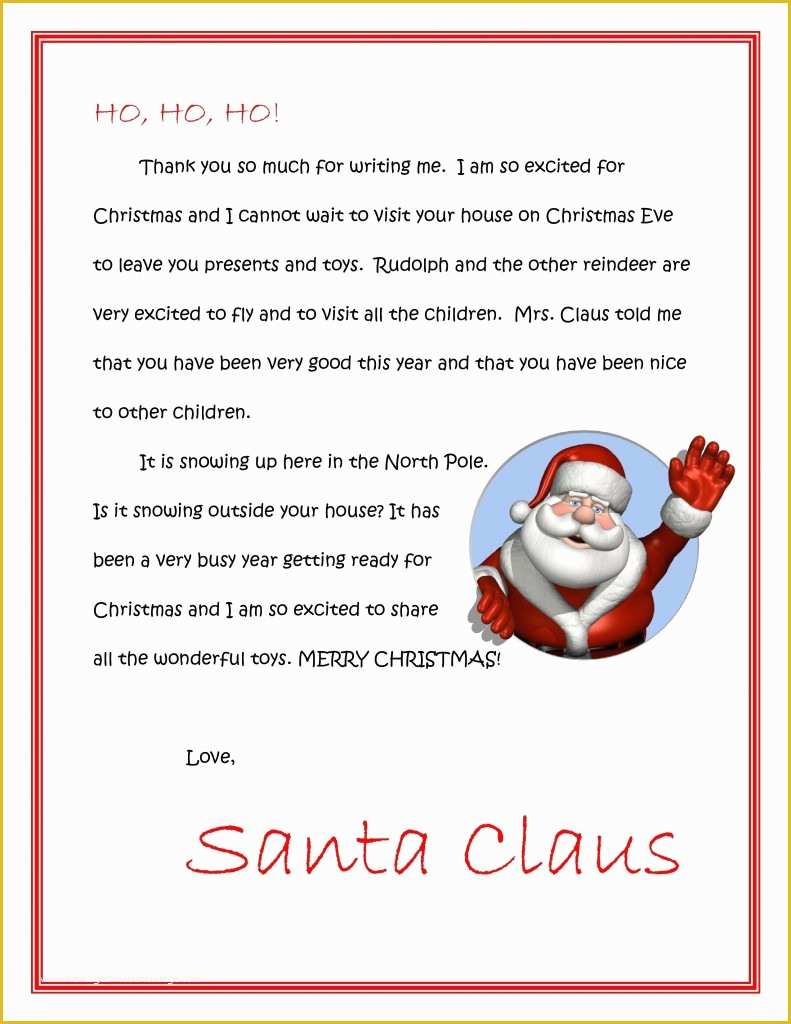 Free Printable Letter From Santa Template Of Letter to Santa