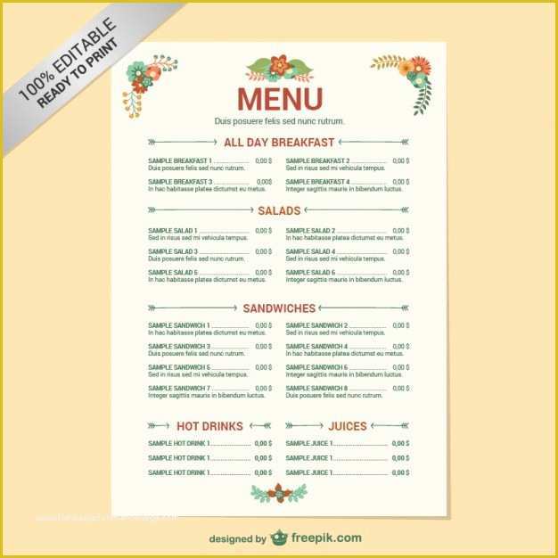 Free Printable Menu Templates Of Editable Restaurant Menu Template Vector