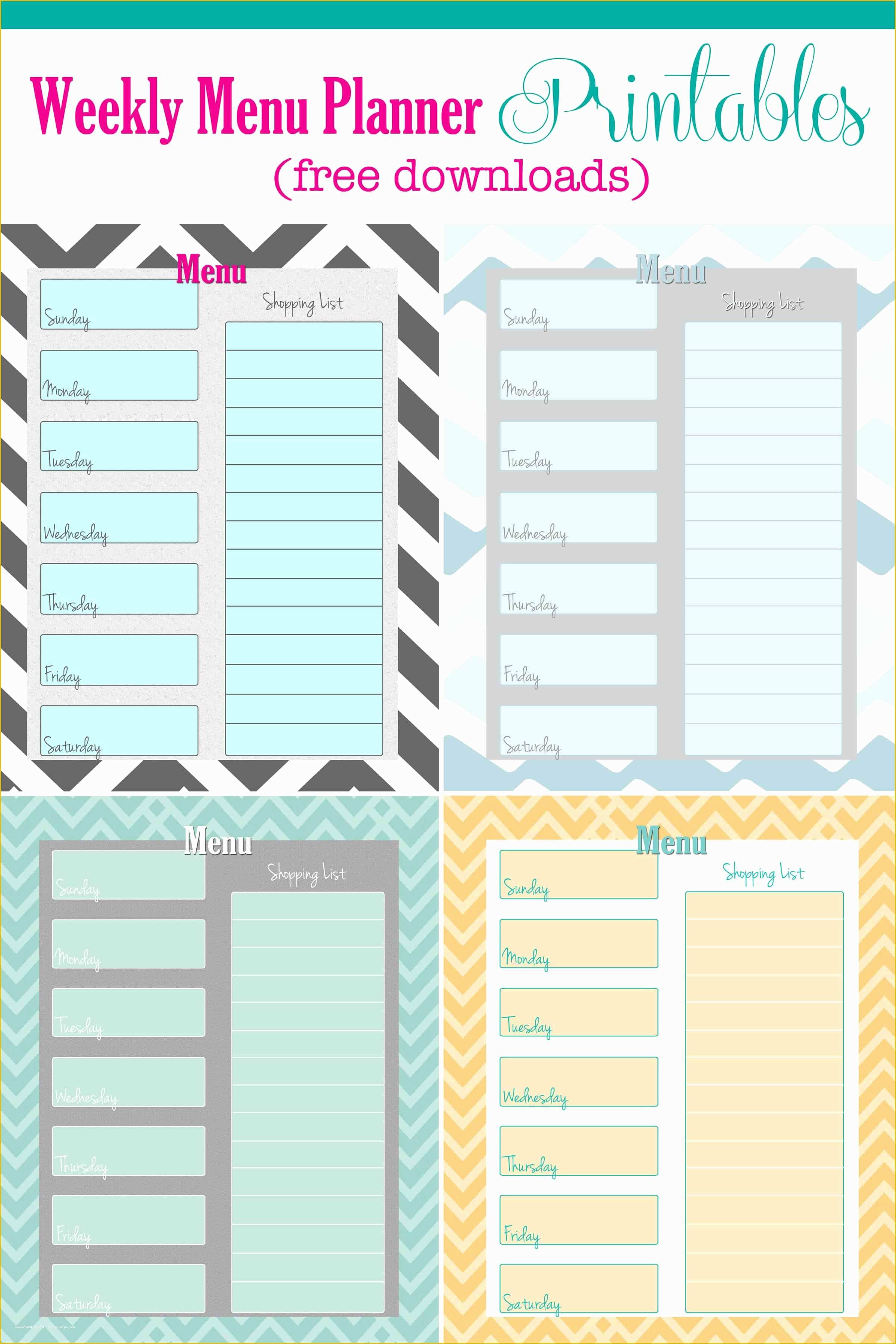 Free Printable Menu Templates Of Free Weekly Menu Planner Printable 4 Colors Cupcake