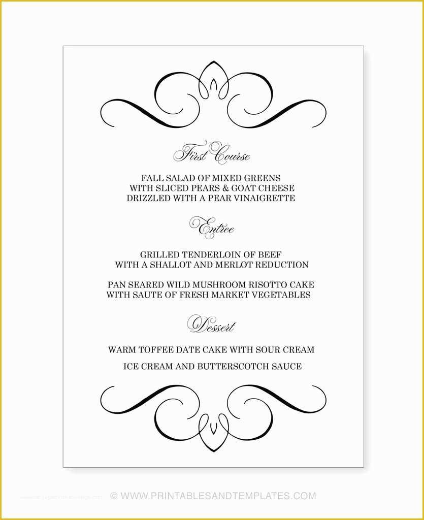 Free Printable Menu Templates Of Wedding Menu Template