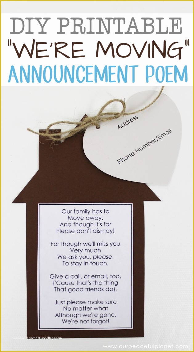 Free Printable Moving Announcement Templates Of Printable Moving Announcements with Free Poem