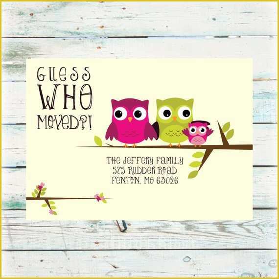 Free Printable Moving Announcement Templates Of Printable Owl We Ve Moved Announcement Digital File