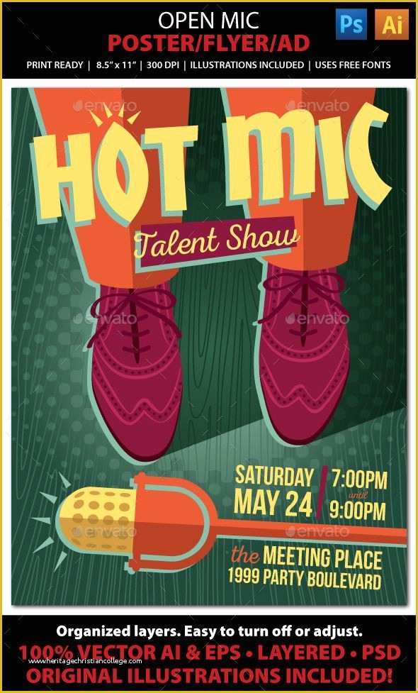 Free Printable Talent Show Flyer Template Of Open Mic Talent Karaoke Edy Poster or Ad