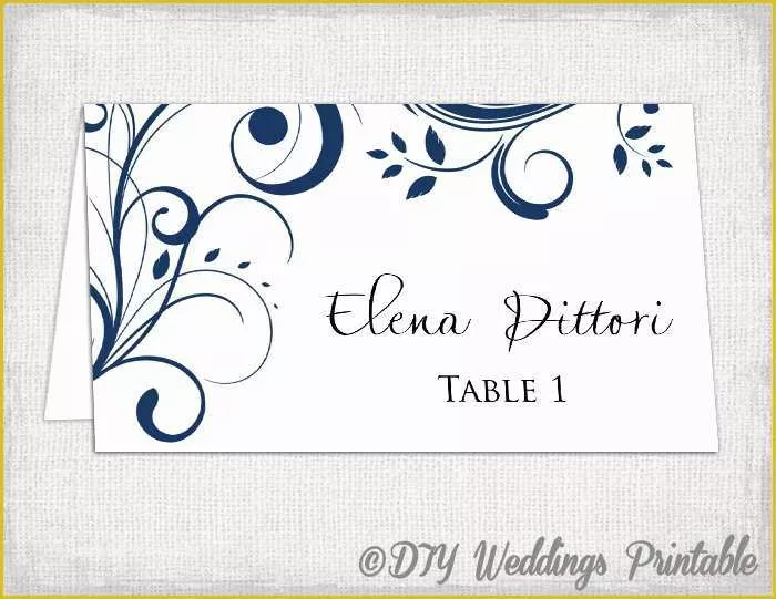 Free Printable Tent Cards Templates Of Place Card Template Navy Blue Scroll Name Cards