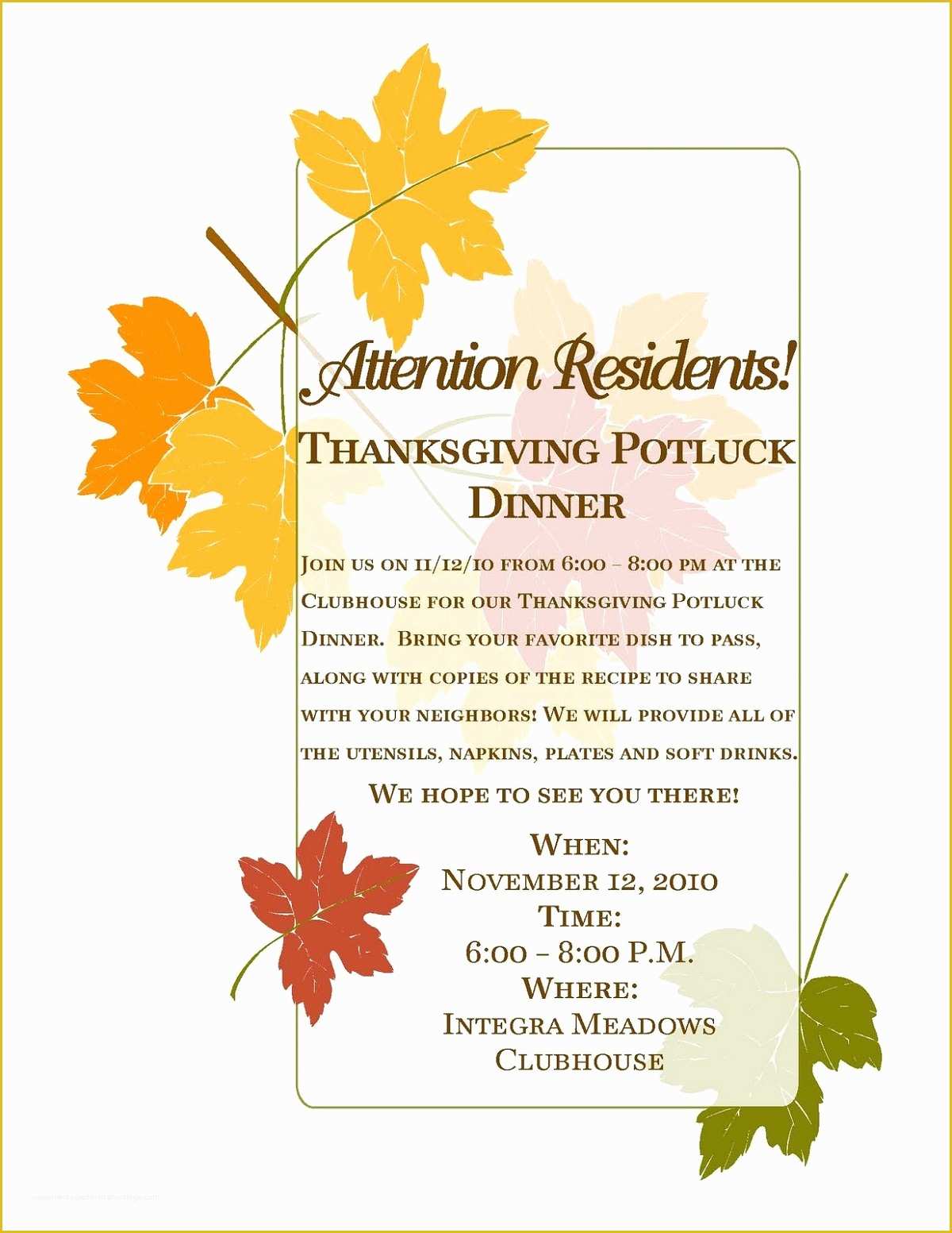 Free Printable Thanksgiving Flyer Templates Of Potluck Flyer Template Free Printable