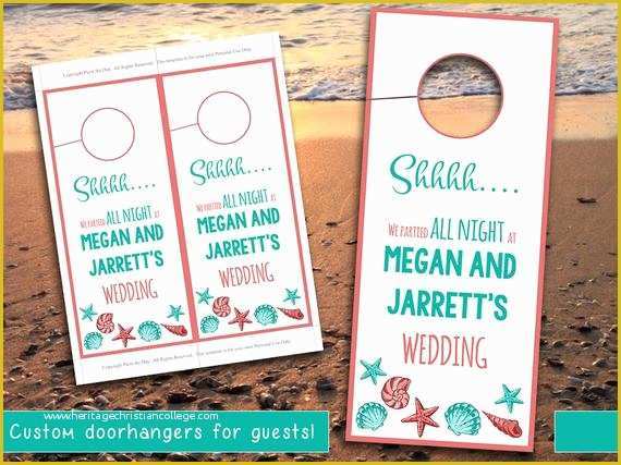 Free Printable Wedding Door Hanger Template Of Beach Wedding Door Hanger Template Seashell Coral Teal