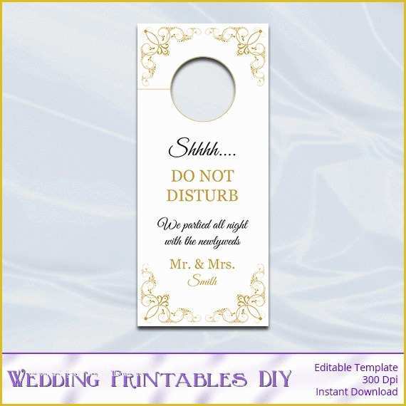 Free Printable Wedding Door Hanger Template Of Wedding Door Hanger Template Printable Gold Doorhangers