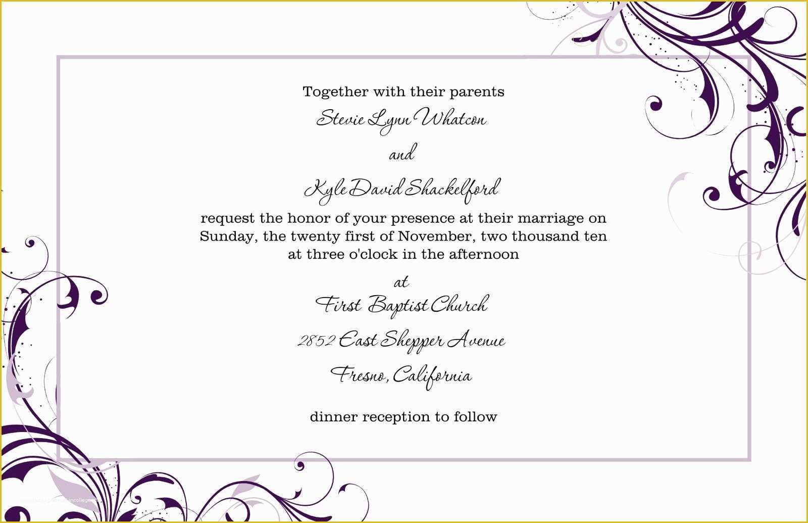 Free Printable Wedding Invitation Templates for Microsoft Word Of Free Blank Wedding Invitation Templates for Microsoft Word