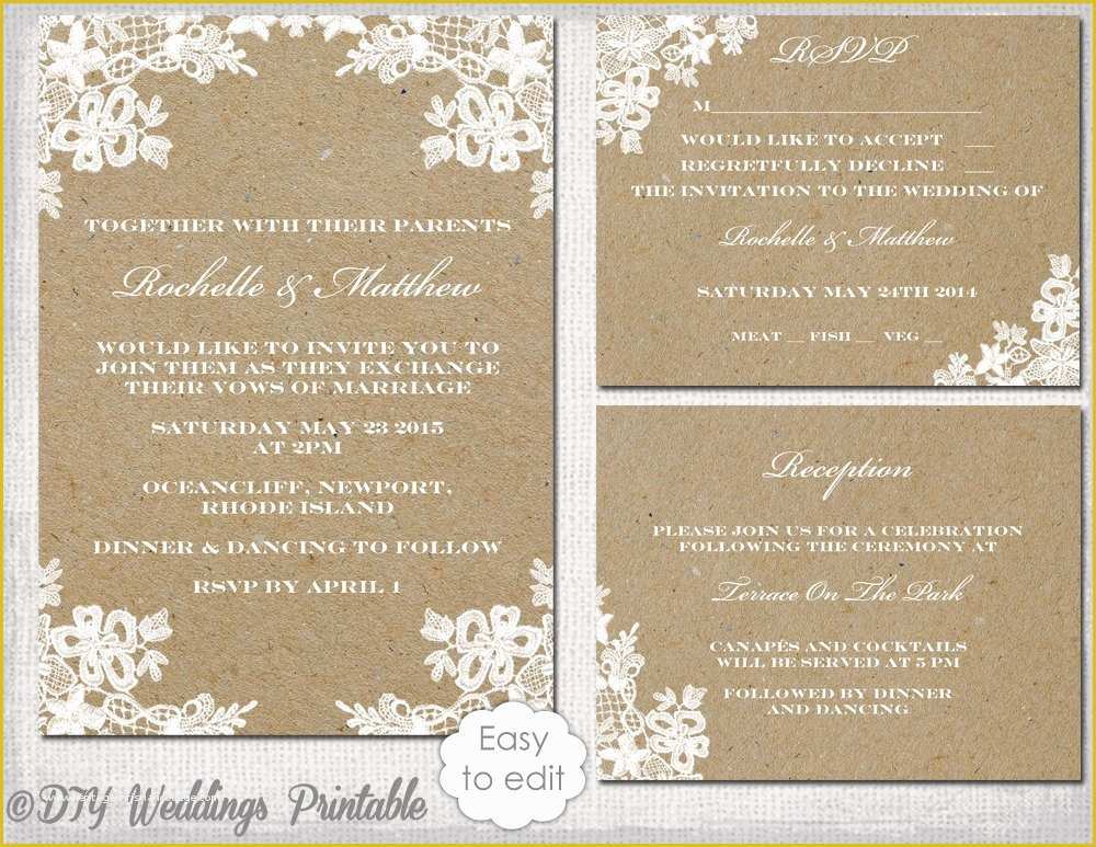 Free Printable Wedding Invitation Templates for Microsoft Word Of Rustic Wedding Invitation Set Diy Rustic Lace