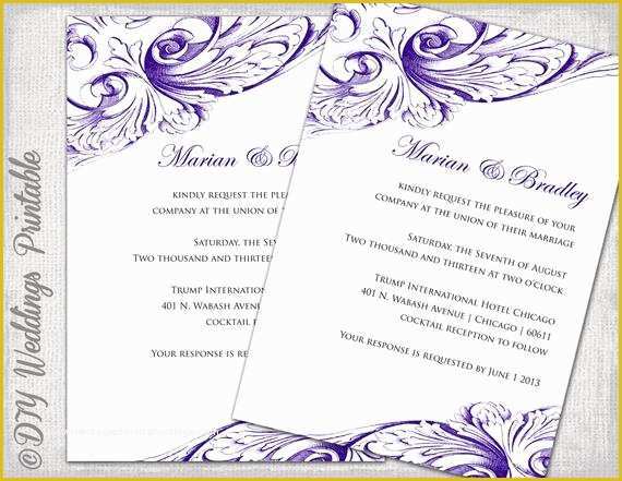 Free Printable Wedding Invitation Templates for Microsoft Word Of Wedding Invitation Template Eggplant Diy Wedding Invitations
