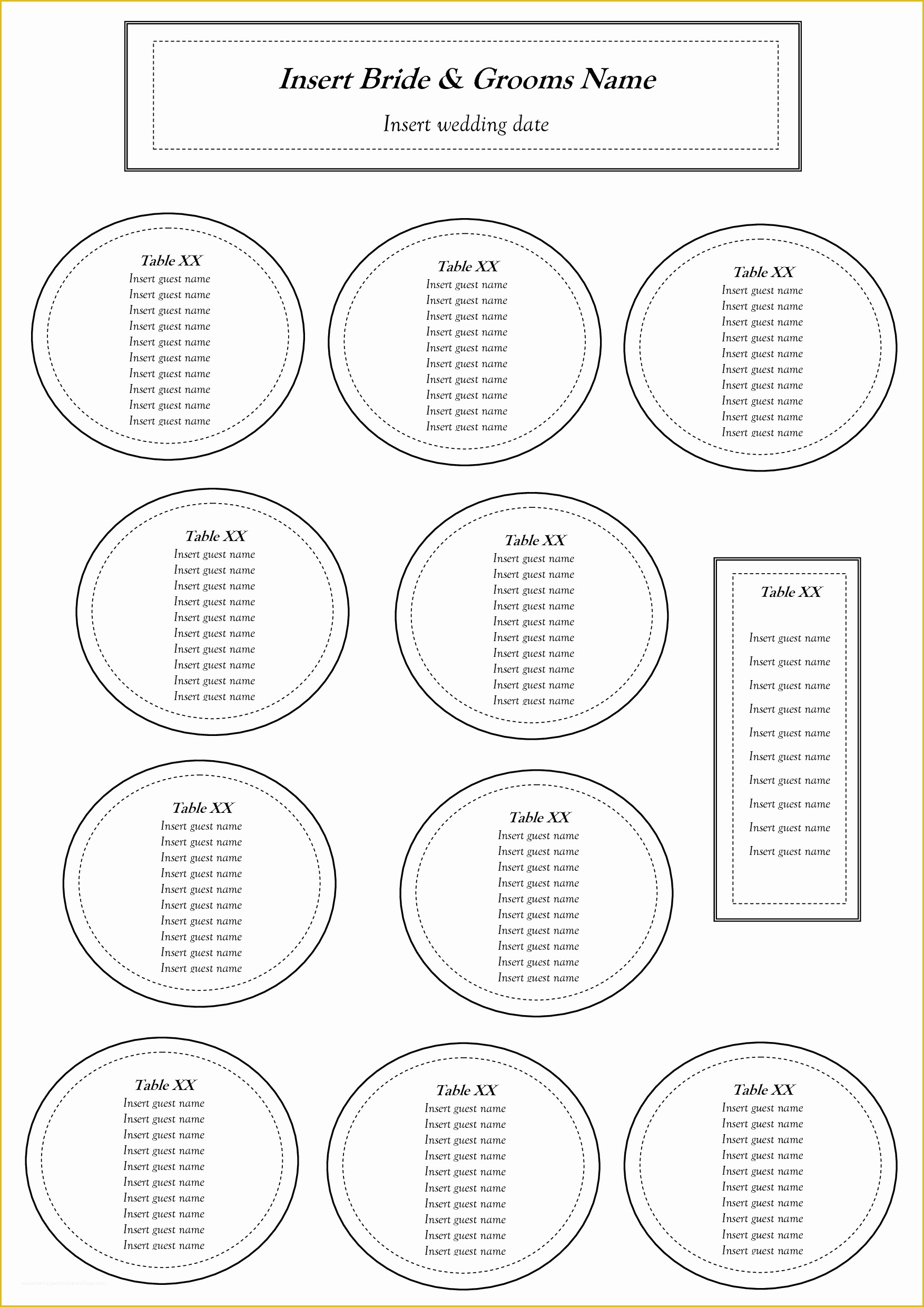 Free Printable Wedding Seating Chart Template Of Free Table Seating Chart Template