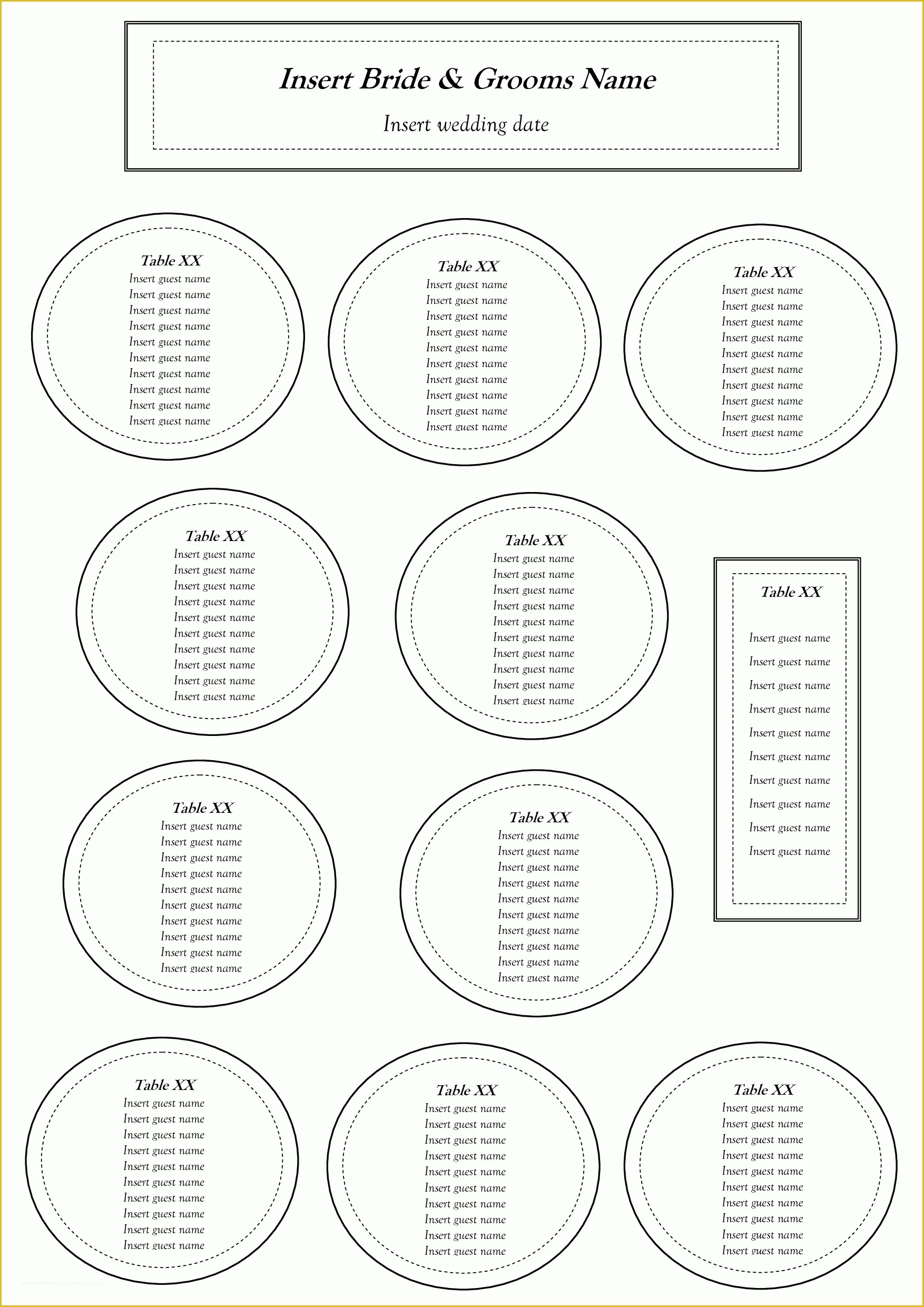 Free Printable Wedding Seating Chart Template Of Free Table Seating Chart Template