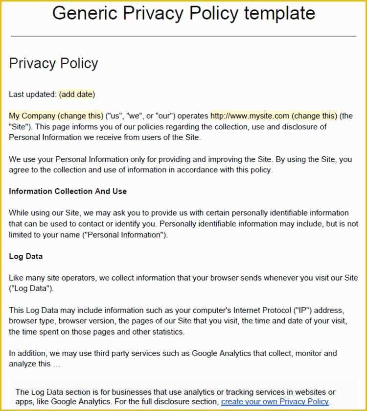 Free Privacy Policy Template Of 13 Privacy Policy Templates