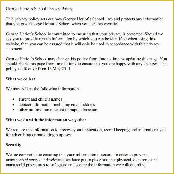 Free Privacy Policy Template Of 8 Privacy Policy Sample Templates for Free Download