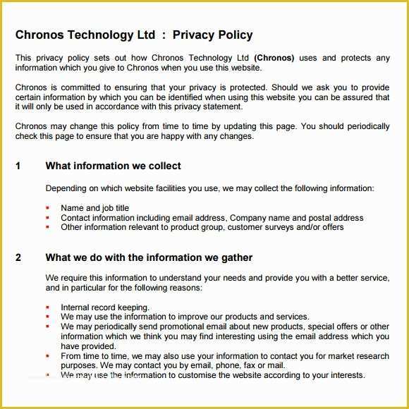 Free Privacy Policy Template Of 8 Privacy Policy Sample Templates for Free Download