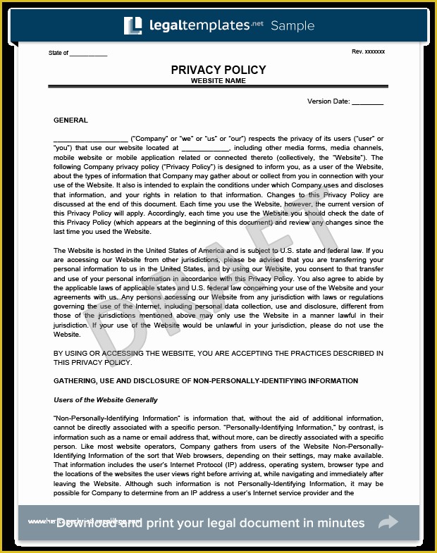 Free Privacy Policy Template Of Create A Free Privacy Policy Download &amp; Print