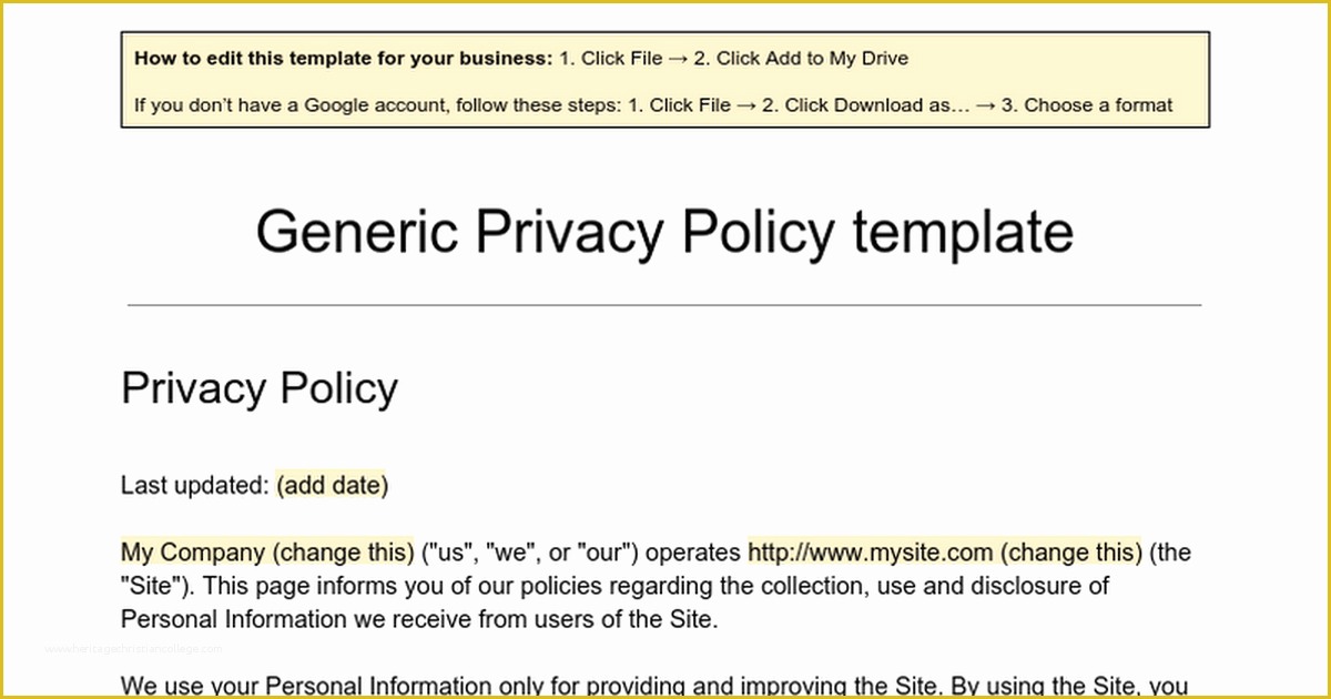 Free Privacy Policy Template Of Download Generic Privacy Policy Template – Free Template