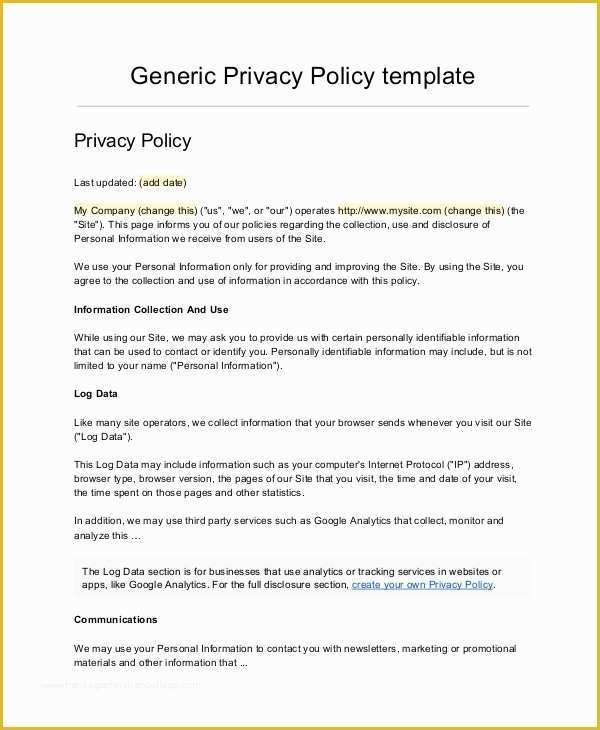 Free Privacy Policy Template Of Pany Policy Template Invitation Template