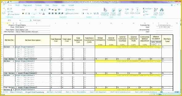 Free Project Costing Template Excel Of Construction Estimate Template Excel Contractor Plate