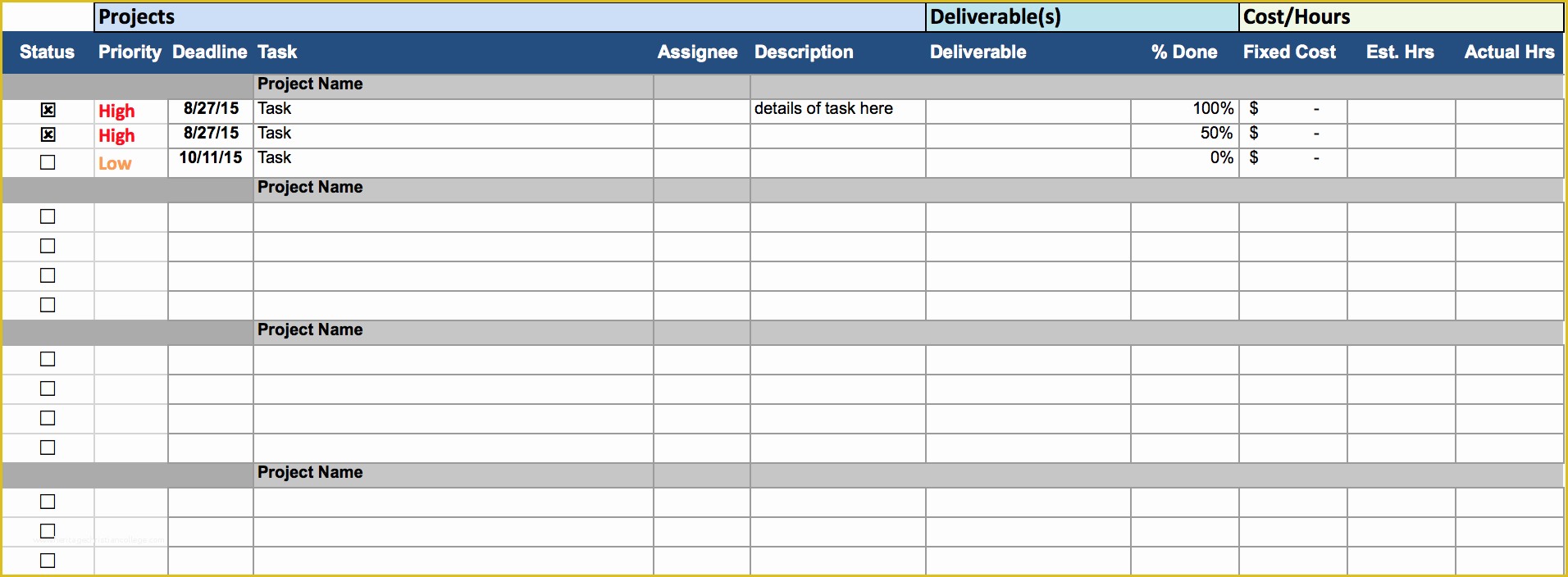 Free Project Costing Template Excel Of Free Excel Project Management Templates